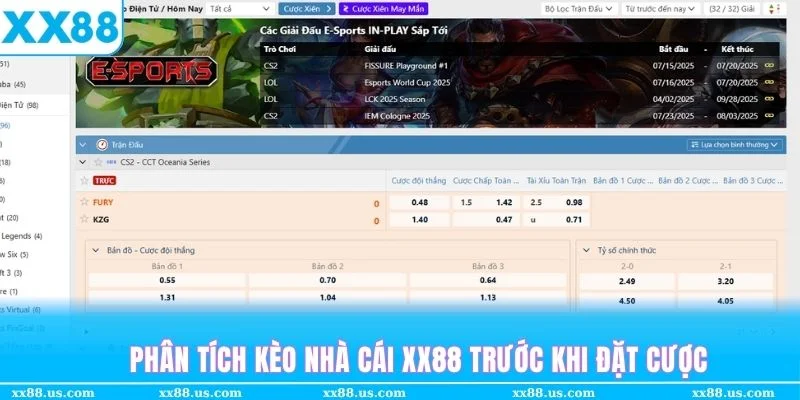 Phân tích kèo nhà cái XX88 đưa ra trước khi đặt cược kèo Esport