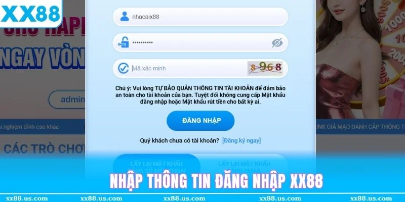 Nhập thông tin đăng nhập XX88 để truy cập chưa trang chủ chưa tới 20 giây
